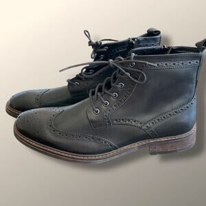 Men's MORETTI Birmingham Side Zip Beautiful Fine Black Leather Wingtip Boots